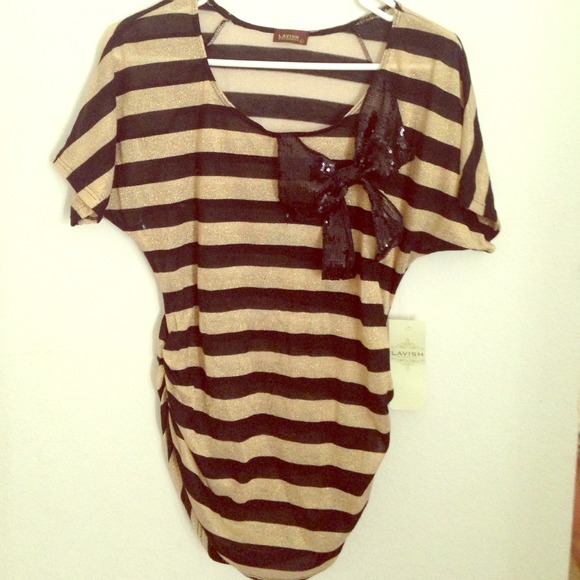Maternity or Not Striped Black Bow Shirt m/l
