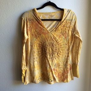 XL yellow long sleeve and hooded prAna graphic tee