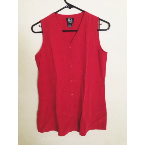 Red Sleeveless Button Up