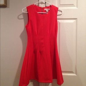 Beautiful fit and flair coral red "scuba" dress