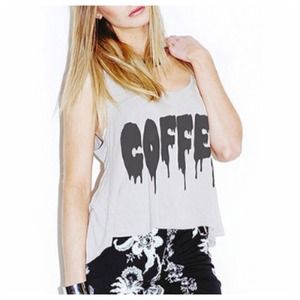 BEIGE & BLACK COFEE IN DRIPPED FONT TANK TOP