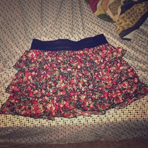 Cute Red Flower Print Tiered Mini Skirt