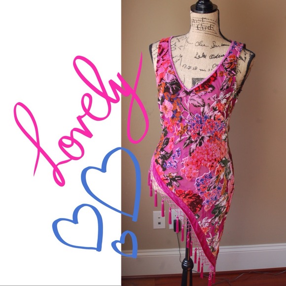 Fun Burnout Velvet Fringe Beaded Tassle Top