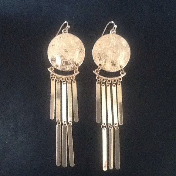 Gold-tone hammered circle drop earrings