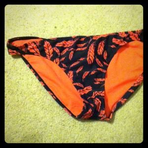 Feather print, black and pink bathing suit bottoms