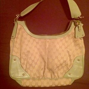 Authentic Mint Green leather canvas Gucci handbag