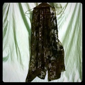 Black sparkle flower silk/velvet scarf
