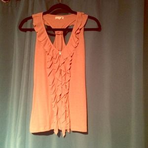 Rose colored ruffle-front tank top