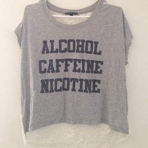 Alcohol caffeine and nicotine lace back shirt UO