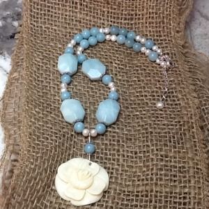 💙CARVED ROSE AMAZONITE  NECKLACE-925 SS