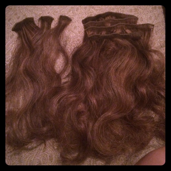 Brown w/Caramel 14" clip-in HUMAN HAIR EXTENSIONS