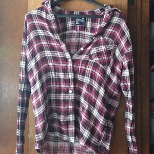 Red Plaid Flannel Button-Up Shirt