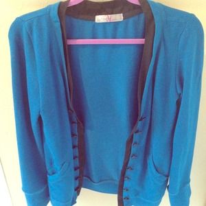 Blue Cardigan lined with Black Silk and Buttons