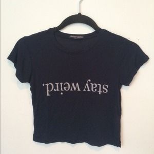 Brandy Melville Blue fitted "stay weird" croptop