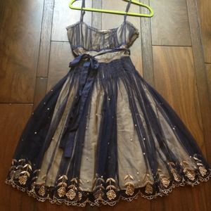 Anthropologie Odille navy mesh party dress 8