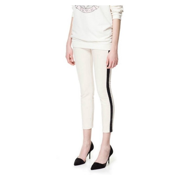 cropped cream jeans with piping