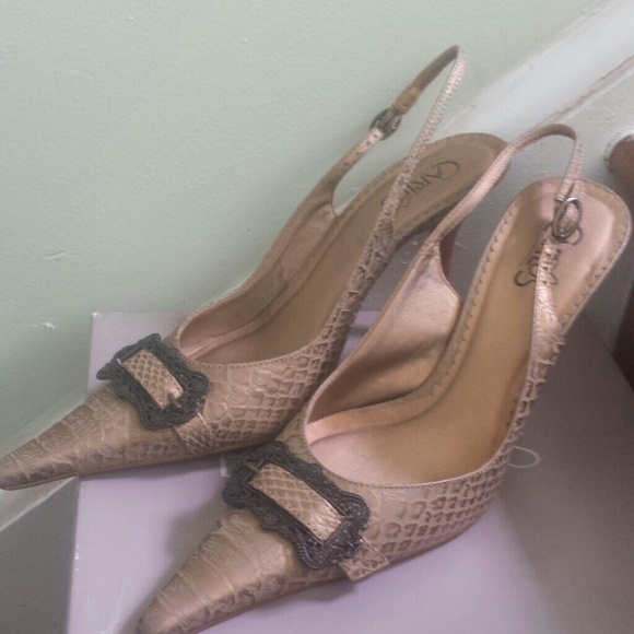 Carlos sling backs gold snake shoes