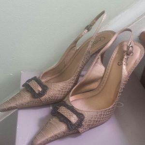 Carlos sling backs gold snake shoes