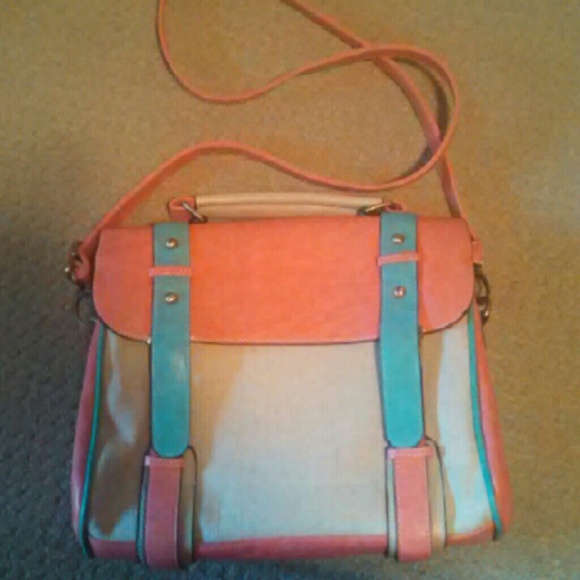 Teal and Coral Crossbody Bag