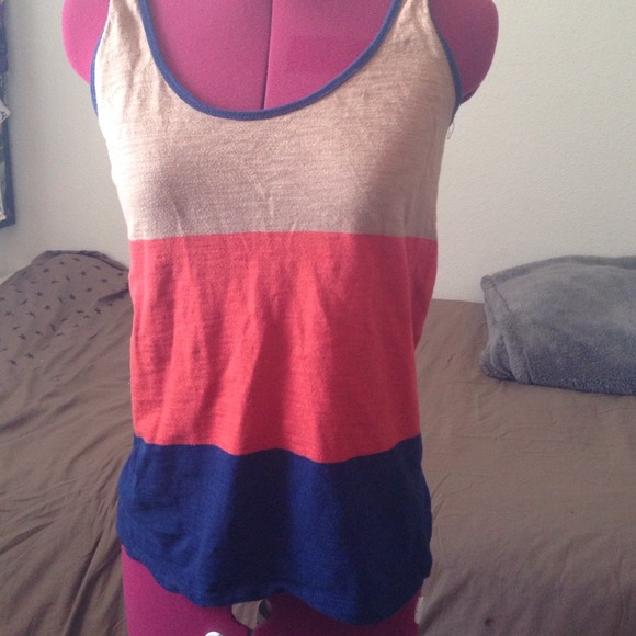 Blue, tan and orange stripe tank