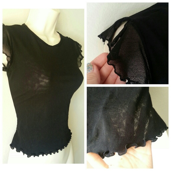 Bebe Moda Black Sheer Ruffled Blouse - Picture 2 of 4