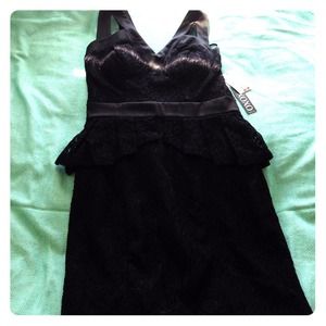New! Lace Peplum Black Dress