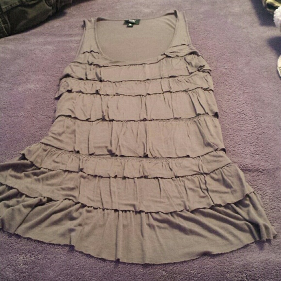 Brown long ruffle tank