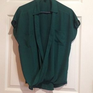 Dark green deep plunge forever 21 blouse Sz small
