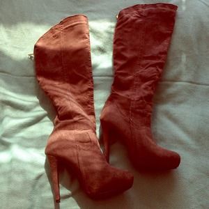 Brown Suede high Heel Boots
