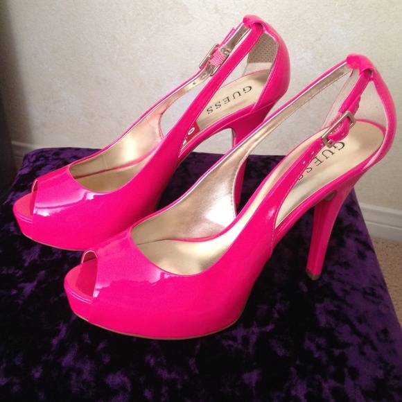 Hot pink Guess high heels.