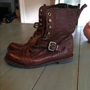 Genuine brown leather combat boots