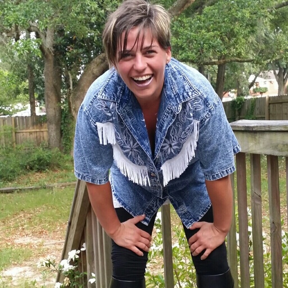 VINTAGE 90s Denim Fringe Button Up Shirt