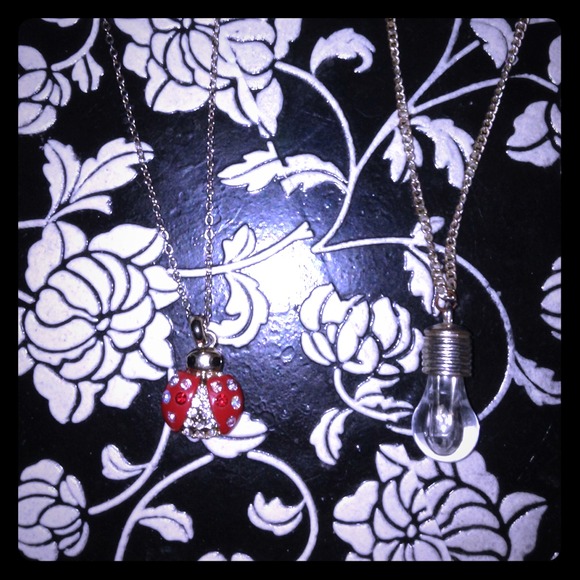 Lady bug AND lightbulb necklace together