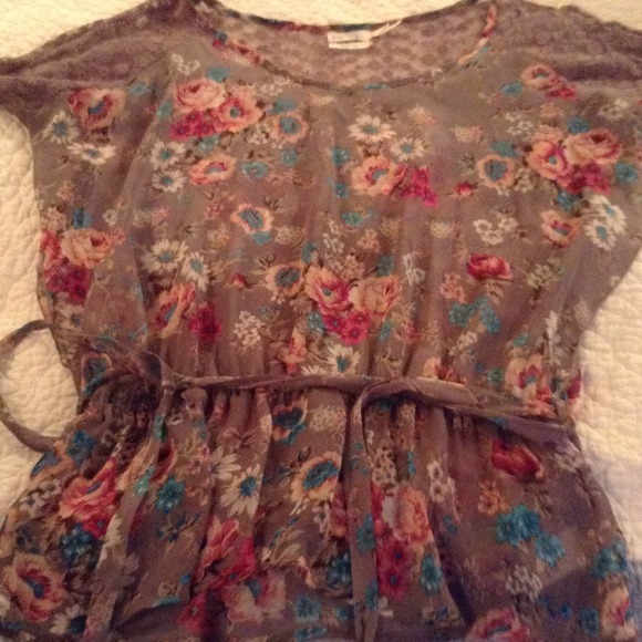 Grey and floral sheer and lace top