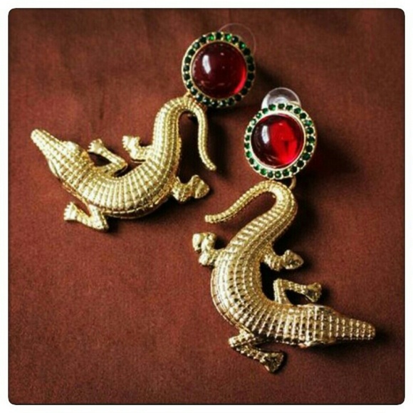 Red and gold aligator earrings