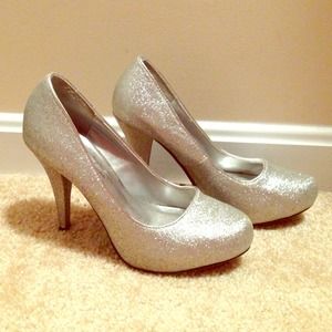Sarah Jayne, silver sparkle high-heeled shoes