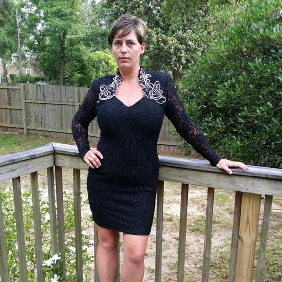 Vintage Sequin and Lack Black Dress Size 12