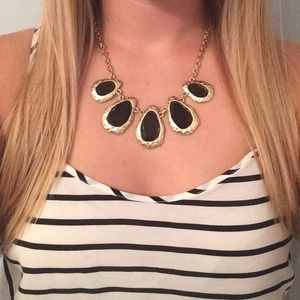 Gold and Black Stone Statement Necklace