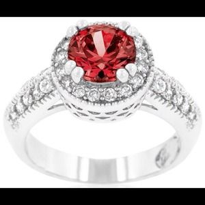 Garnet Halo CZ Ring
