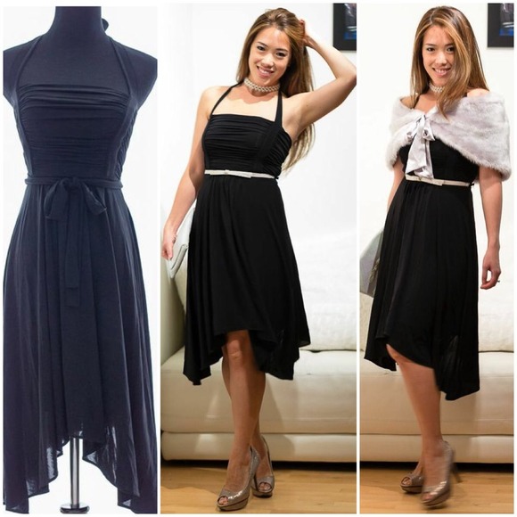 BCBG MAX AZRIA black ruched handkerchief dress