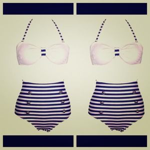 High wasted blue and white swimsuit!