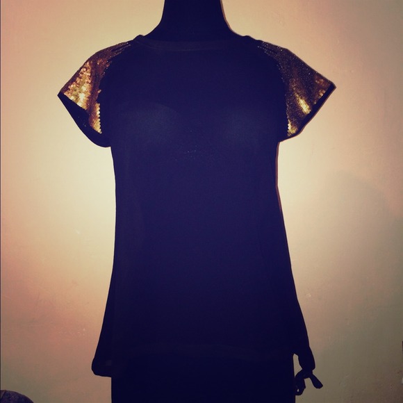 Sheer top with gold sequin embellishment