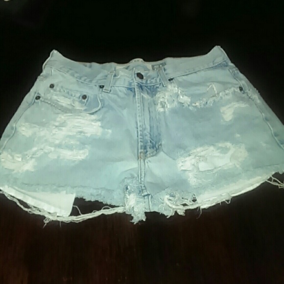 Light Blue High Waisted Rugged Style Jean Shorts