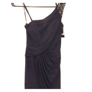 La Femme One Shoulder Gunmetal Dress