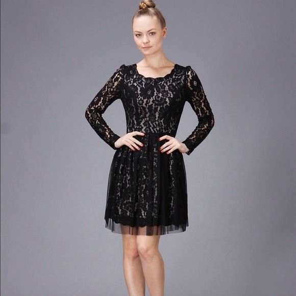 Minuet Black Floral Romantic Lace Dress Size Small