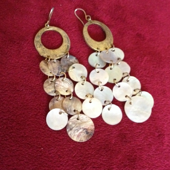 ❤️EARRINGS ,COPPER W/SHELL CIRCLES❤️ - Picture 2 of 2