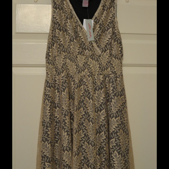 Khaki Lace dress with black lining.