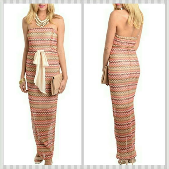 ****SOLD****Chiffon Tie Waist Chevron maxi Dress