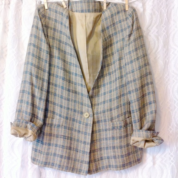 Light Blue Checkered Blazer