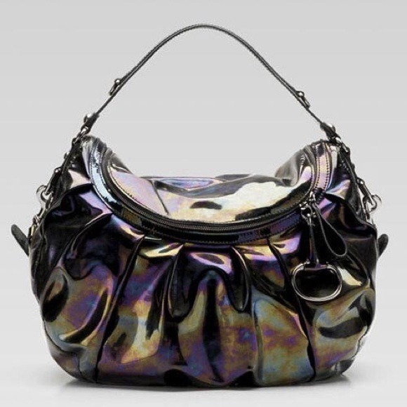 Gucci Icon Bit Black Oil Slick Patent Leather Bag